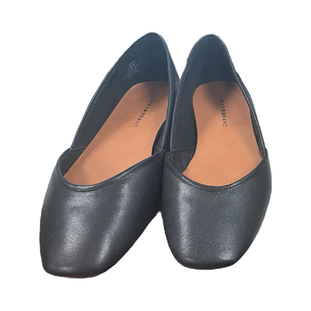 Lucky Brand Black Leather Square-Toe Ballet Flats